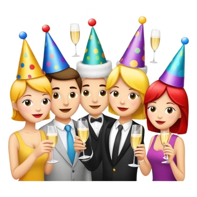 Wedding party guests celebrating with cannabis, colorful cartoon style sticker
