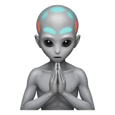 fullbody gray alien PRAYING HANDS BACKVIEW sticker