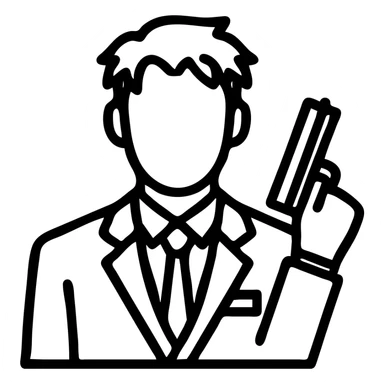 Spy x Family icon, Loid Forger in suit with subtle spy motif, flat outlined icon style, simple and modern sticker