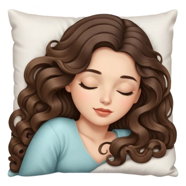beautiful brunette with a light balayage white girl with nice curls/defined waves, very long hair, clean girl makeup SLEEPING ON A PILLOW sticker