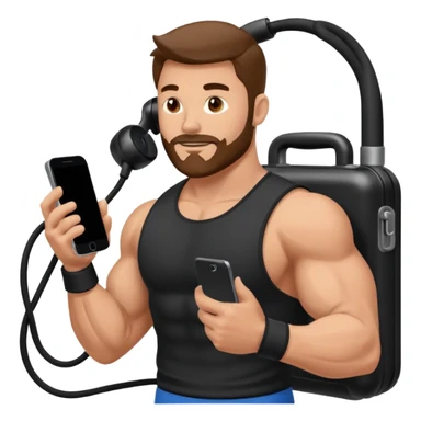 Mec musclé avec un téléphone dans les mains qui navigue sur so téléphone sticker