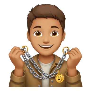 A relieved person breaking chains with a coin emoji sticker