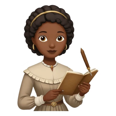 Jane austin writing with a quill in hand, make her black sticker