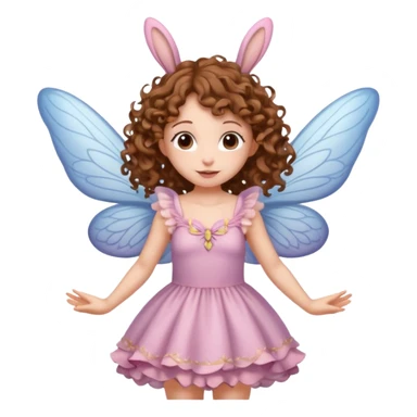 a flying fairy with wings and with bunny ears and brown curly hairs sticker
