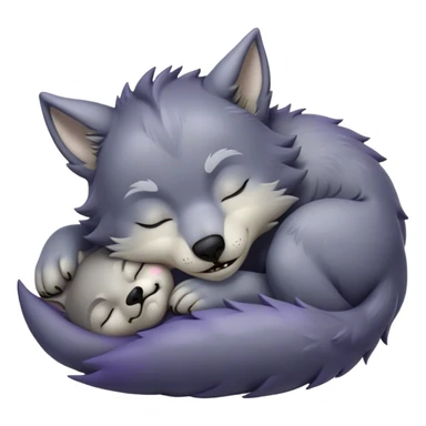 Meme-Worthy Cute Sleeping Werewolf Portrait Emoji, with a cuddly, miniature lupine form in soft moonlit grays and silvers, head resting peacefully with gently closed dreamy eyes and a small, content smile, simplified yet irresistibly endearing, highly detailed with a soft glowing outline that captures the cozy, sleepy essence of a werewolf after frolicking under the full moon! sticker