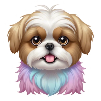 Cinematic Comical Shih Tzu Portrait Emoji, Head cocked with a hilariously exaggerated, shocked expression and twinkling, comically wide eyes, showcasing a fluffy, luxurious fur in soft pastel tones, simplified yet whimsically detailed, glowing with a playful, sassy radiance, high shine, exuding a humorous and cheeky charm, styled with a soft glowing outline, capturing the essence of a Shih Tzu that looks as if it could burst into a fit of playful antics at any moment! sticker