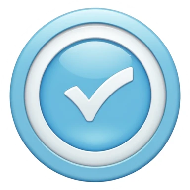 Light blue coloured circle badge with a white tick in the middle sticker