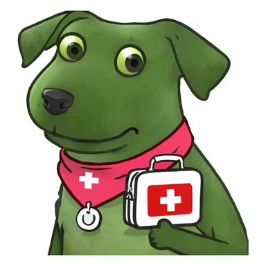Dog carrying a first aid kit sticker
