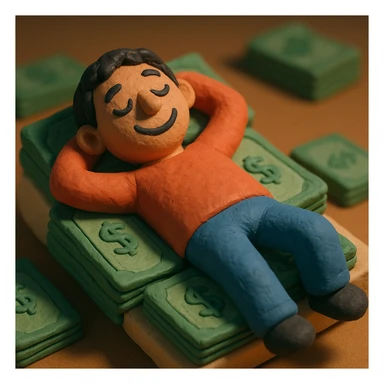 happy person napping on mattress of money sticker