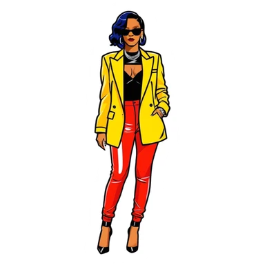 8k, 5000x5000px resolution, clean, smooth, thin lines, ultra detailed, hyperrealism, celebrity, best selling singer, and director of fenty, 2025, Rihanna. Glossy appearance, vivid colors, clean lines and appearance, full body view. sticker