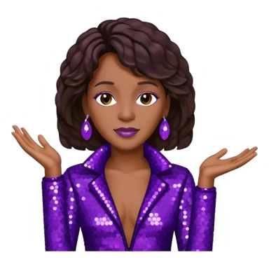 Whitney Houston with dark brown hair, dark purple sequin outfit sticker