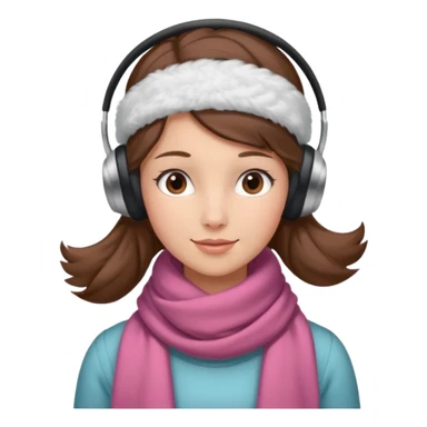 Victorian ice skater in a long dress. She is wearimg a scarf and earmuffs. She has boriwn hair. sticker