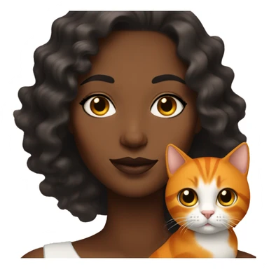 White Woman with Wavy Hair that is Blackish Brown and Glam Makeup holding an Orange Cat sticker