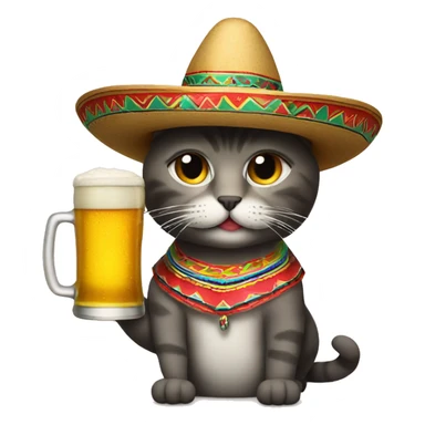 Mexican cat with sombrero drinking beer sticker