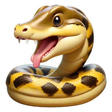 Cinematic Cute Yawning Anaconda Portrait Emoji, Head tilted slightly with a dramatic, wide-open yawn, showcasing a sinuous, scaled form with half-closed, drowsy eyes and an open, relaxed mouth, Simplified yet irresistibly adorable features, highly detailed, glowing with a soft, cozy jungle glow, high shine, relaxed yet expressive, stylized with a dash of whimsical reptilian charm, soft glowing outline, capturing the essence of a drowsy yet affectionate anaconda that appears ready to stretch out for a nap! sticker