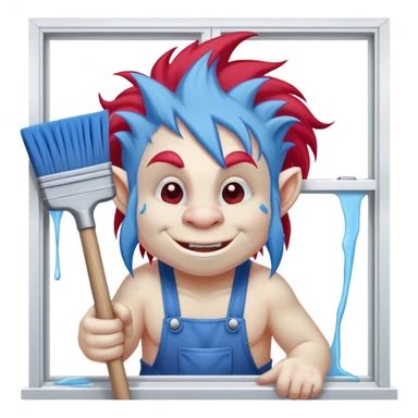 Red and blue Troll cleaning window with squeegee sticker