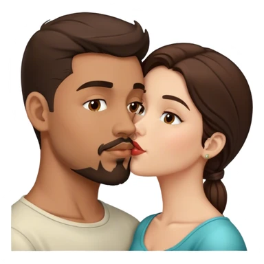 Intimate sfw kiss between brown Latino male with goatee and white brunette lover sticker