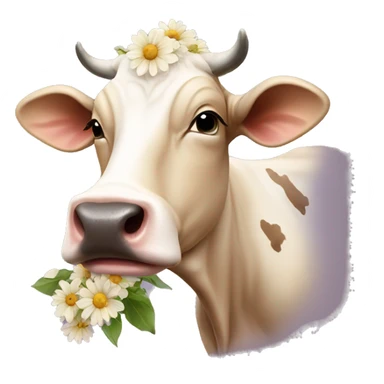 beige cow with flowers in her mouth sticker