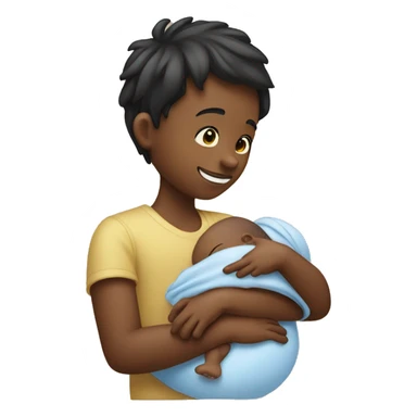 A little  boy holding a new born girl child sticker