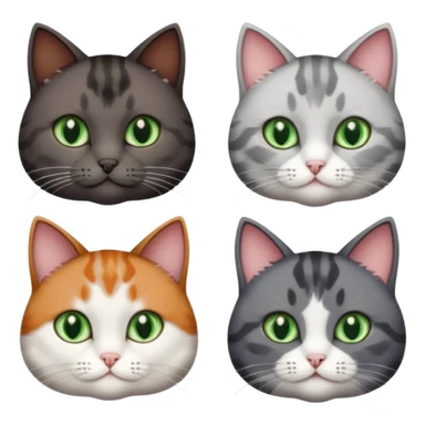 4 different coloured short haired cats including; a dark brown and white cat, and a dark grey and white  sticker