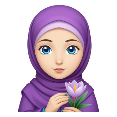 Turkish beautiful finish Konya girl blue eyes with crocus hijab and islamic dress and hold crocus flower on hand  sticker