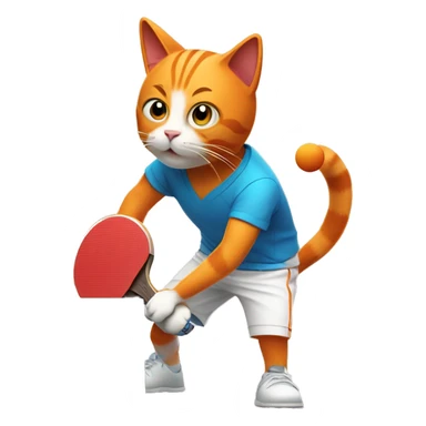 orange cat full body  playing table tennis with a racket and a ball at the table sticker