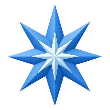 It is a blue mark in the shape of an eight-pointed star with a checkmark in the middle.  sticker