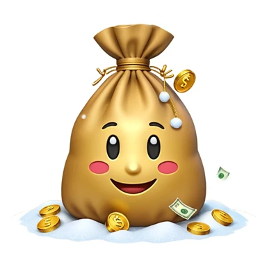 3D emoji style, money bag with dollar bills, New Year theme, snow particles, festive lighting, rich vibe, high detail, transparent background

 sticker