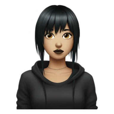 Emo girl with black strait hair with bangs and piercings on her face sticker