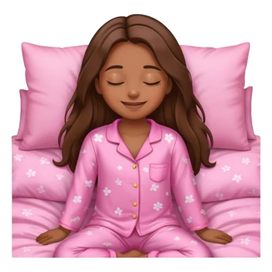 The brown long hair girl going to sleep in pink pajama with smile and closed eyes sticker