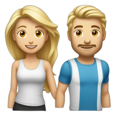 Un homme blond grand et une femme brune petite assez sportive qui s’embrasse  sticker