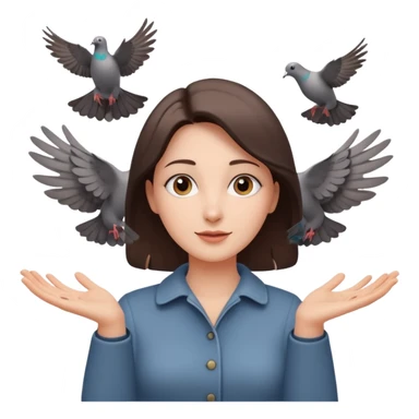 woman open arms looking at a flying pigeon sticker