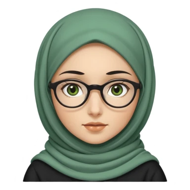 White hijabi girl with black eyes and black long hair white girl and black eyes wearing glasses and a white skin girl with curly honey hair and green eyes sticker