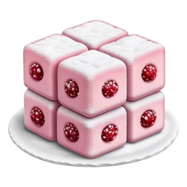 Cinematic Realistic Turkish Delight Dessert Emoji, featuring delicate, chewy confections dusted with powdered sugar rendered with vibrant textures and soft, inviting lighting. sticker