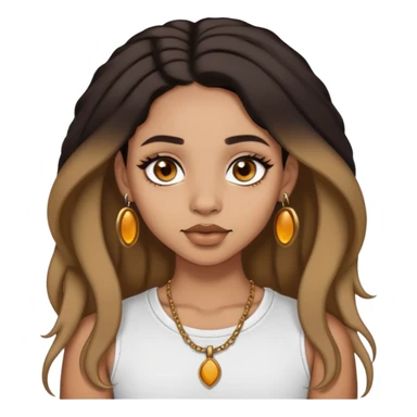 Lightskin girl with dark blackish brown hair with dark honey blonde ends. Dark brown eyes with a septum piercing in the nose and nose ring piercing on right side  sticker