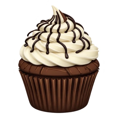 Chocolate cupcake with vanilla frosting, coconut flakes & chocolate drizzle sticker