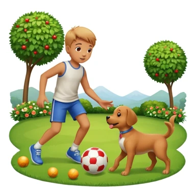kid and dog playing with ball, garden background sticker