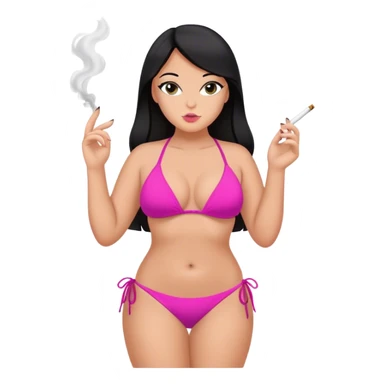 caucasian curvy girl smoking in pink bikini, long straight black hair, sfw pose sticker