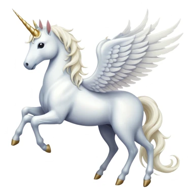 All white Cinematic Noble Unicorn with wings, slender with a flowing mane and tail and spiraled horn sticker