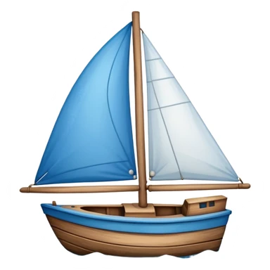 A small blue sailboat with a happy smiling face on the front sticker