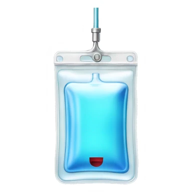 Rectangular transparent plastic iv bag filled with 500ml of fluid hanging on an iv pole in an intensive care unit  sticker