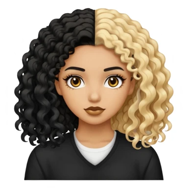 split dye leftside blonde rightside black curly hair, pretty baddie sticker
