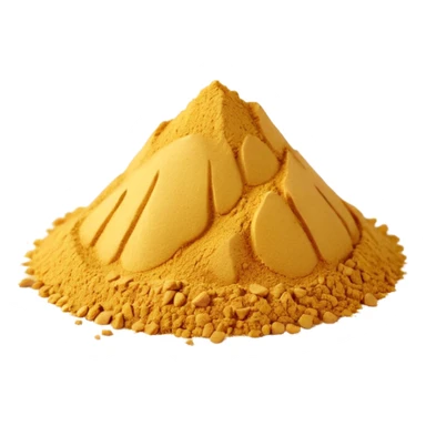 ground ginger, small mound or scatter, fine pale golden-beige powder, smooth dry texture, irregular shape with soft ridges or peak, warm vibrant color, no spoon, bowl, or container, no faces, clean 3D rendering, soft shadows, transparent background, emoji scale sticker