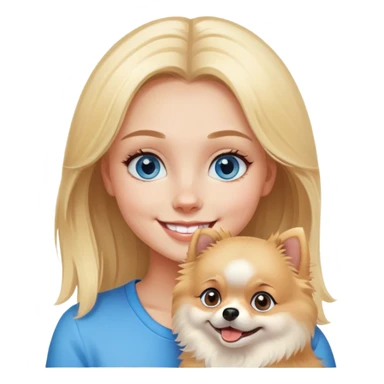 smiling girl with blue eyes with a pomeranian blonde sticker