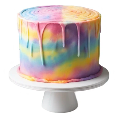 Realistic 5 layered pastel tie dye cake on cake stand with icing tool. sticker