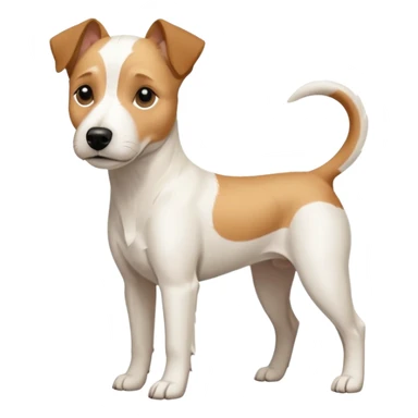 a full body facing front on of a buff white parson russell terrier looking dog the size of a kelpie with light brown long ears resting on its face and a light brown patch above one eye and a large snout. the rest of the dog is completely white.  sticker