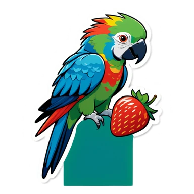 A parrot eating strawberries  sticker