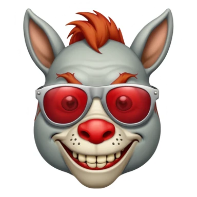 Zombie donkey with sun glasses and red hair and joker nose hungry  sticker