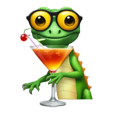 lizard wearing sunglasses holding cocktail sticker