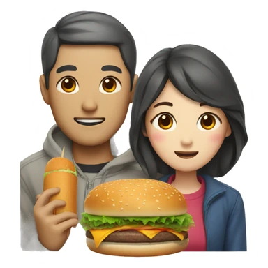 Korean couple with burger sticker